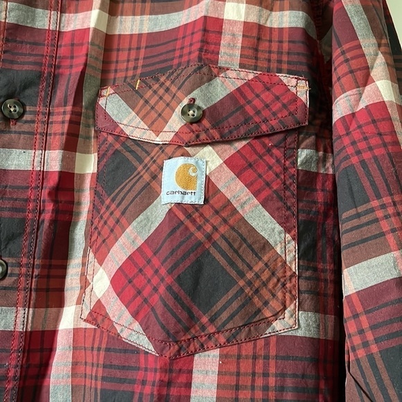 Carhartt Rugged Flex Plaid Long Sleeve Shirt Men Size L Button Up Red Brown - Picture 9 of 12